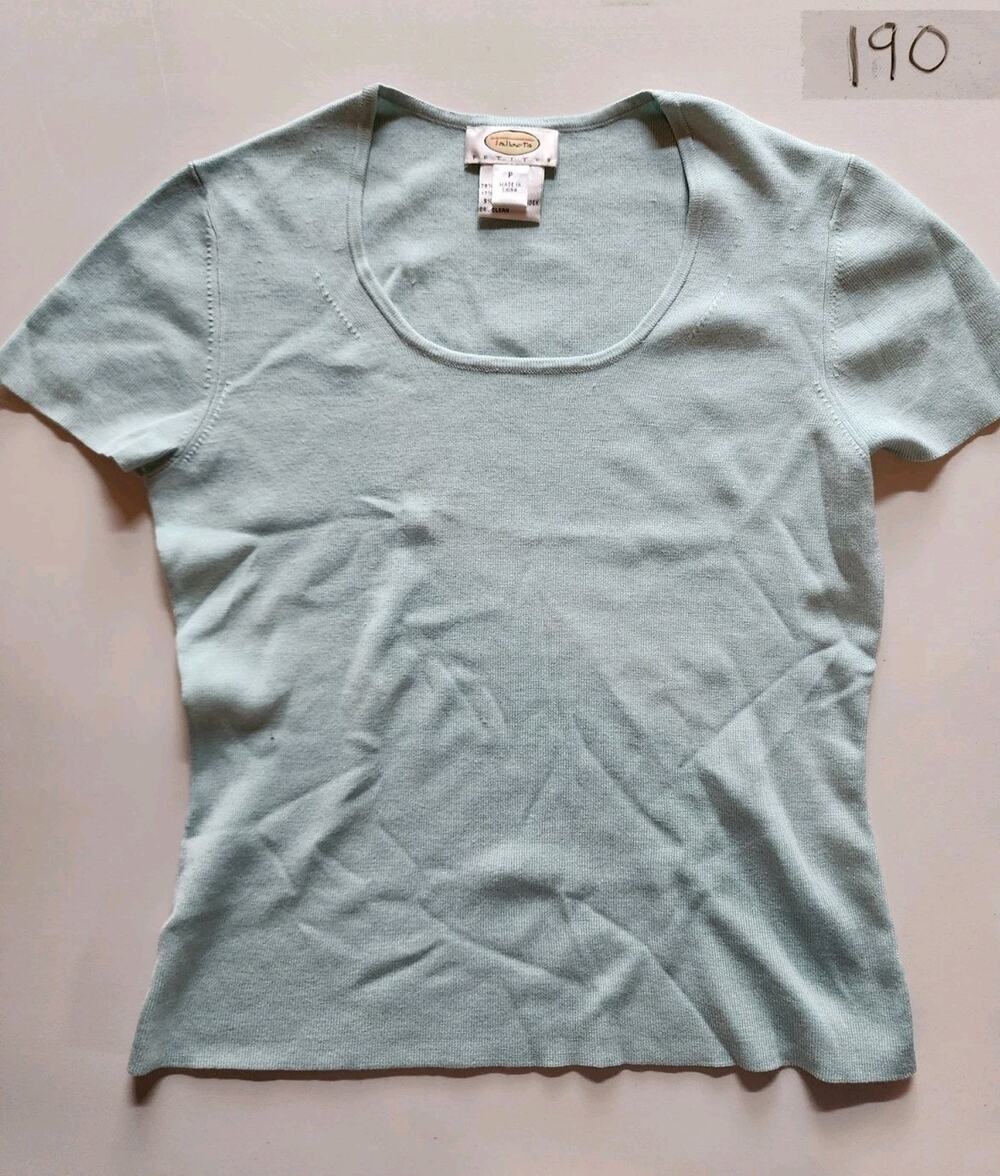 Vintage Talbots Petites Womens Petite Small Sage Mint Green Silk Knit Top PS